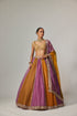 Mustard Multicolor Linear Lehenga With Cap Sleeve Blouse
